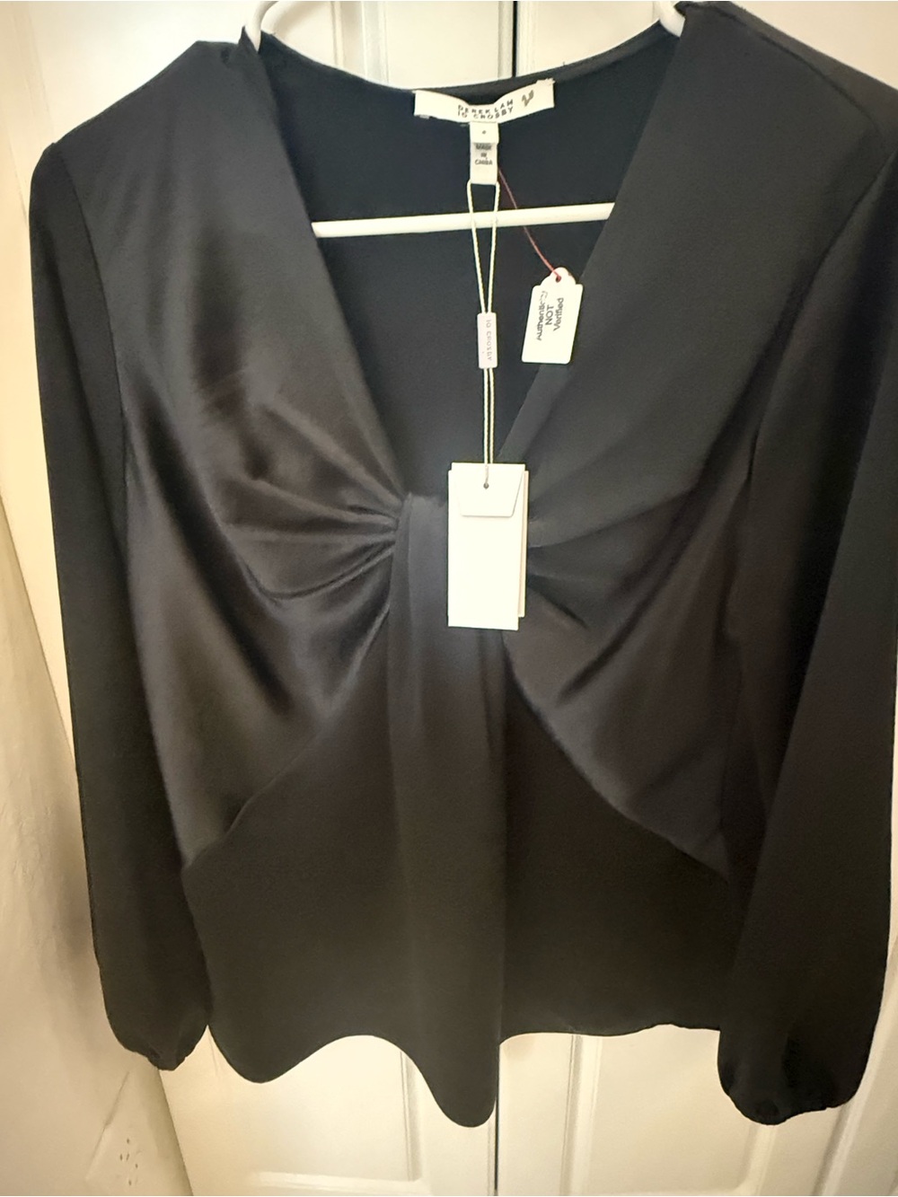 Derek Lam Black Satin Twist-Front Blouse
